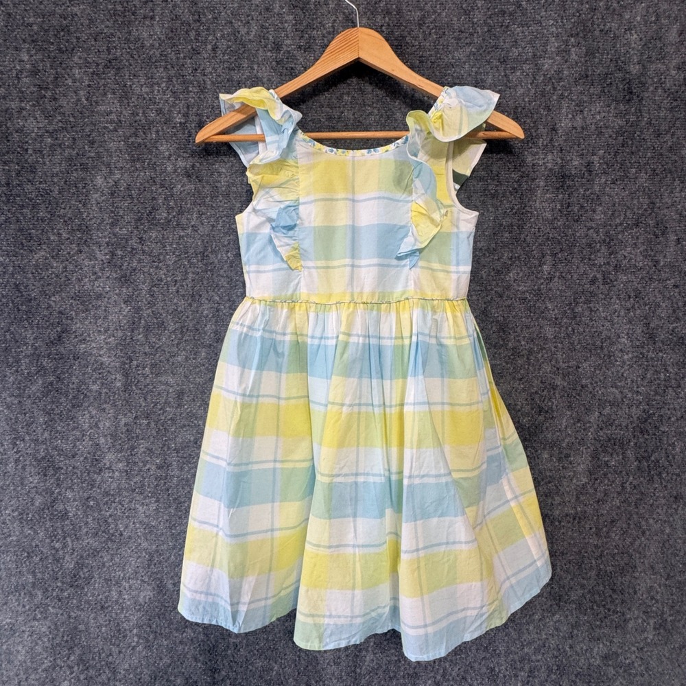 Tommy Bahama Dress Girls Blue Yellow‎ Plaid Ruffle Spring Easter Church Midi